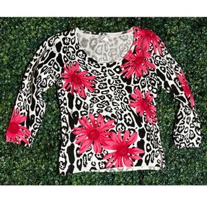 Y2K Cache With Animal Print Pink Flower Top Size Small